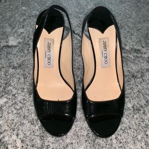 Jimmy Choo black shinny patent leather heels